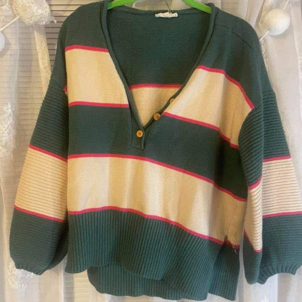 Striped Green and Cream Sweater